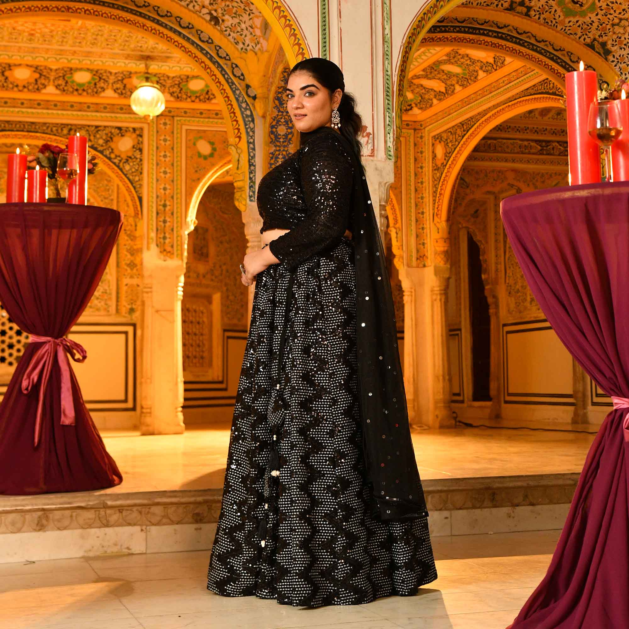 Black Shine Stretchable Sequin Embroidered Lehenga Set