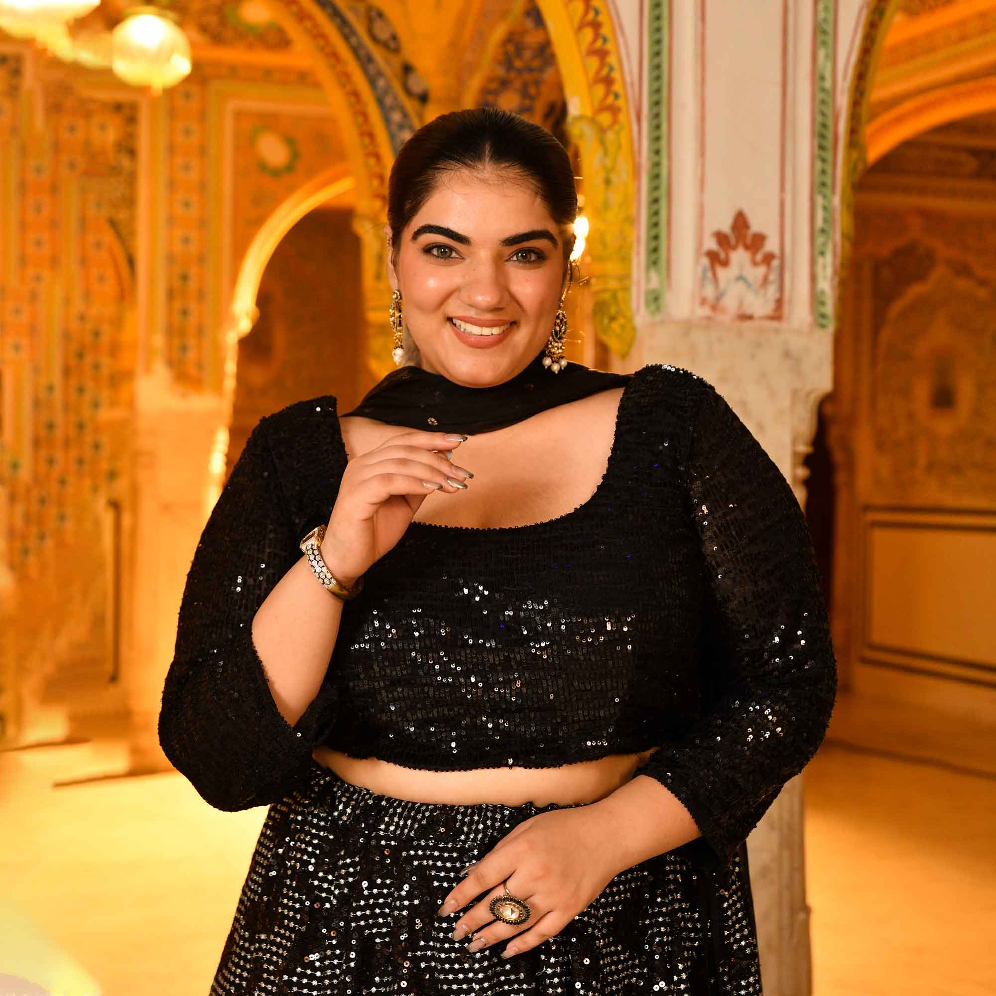 Black Shine Stretchable Sequin Embroidered Lehenga Set