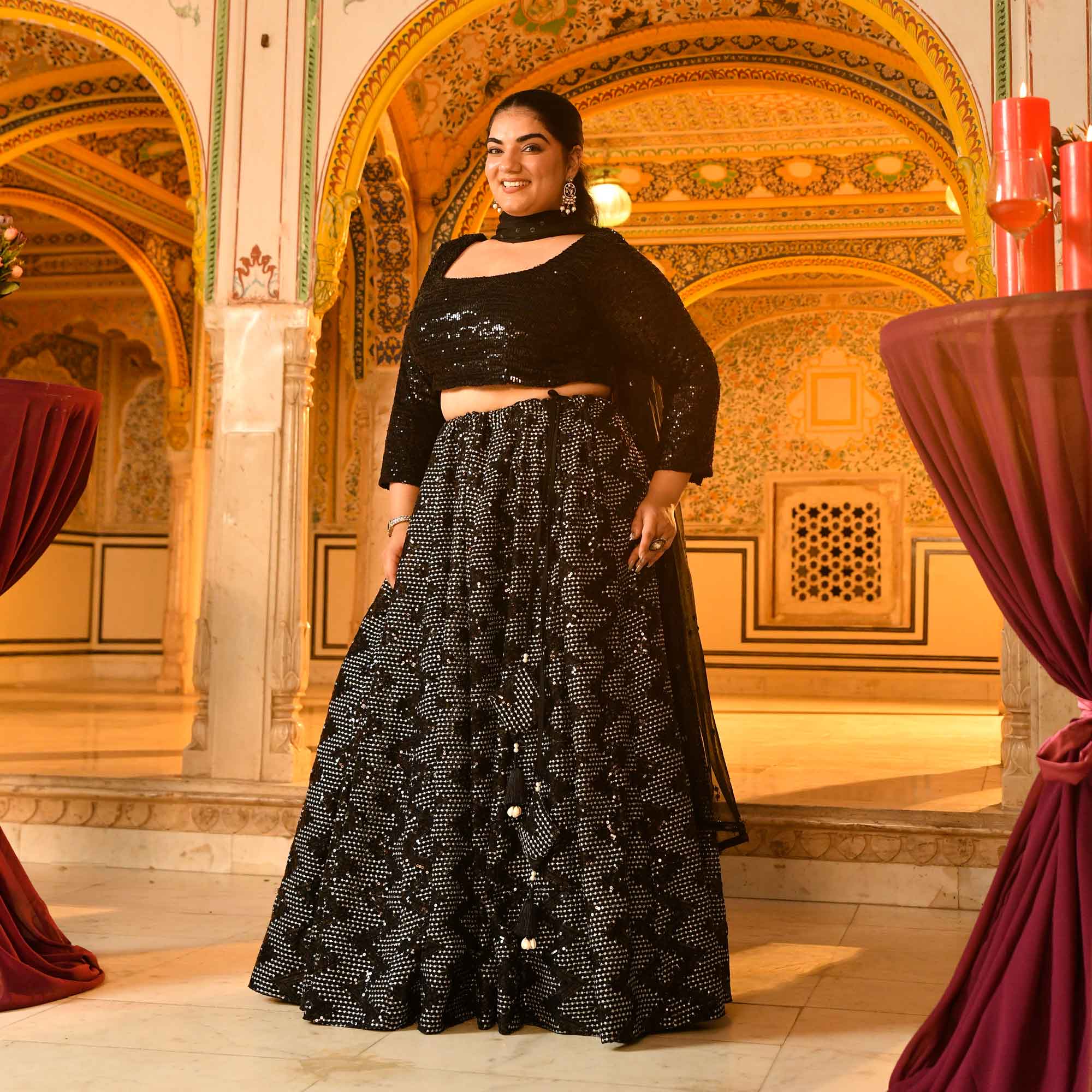 Black Shine Stretchable Sequin Embroidered Lehenga Set
