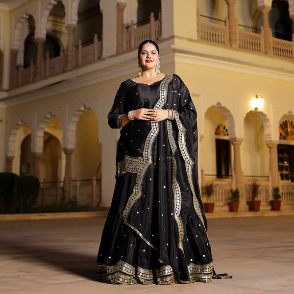 Gleaming Midnight Scalloped Sequin Lehenga Set