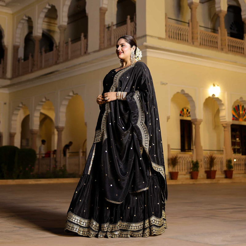 Gleaming Midnight Scalloped Sequin Lehenga Set