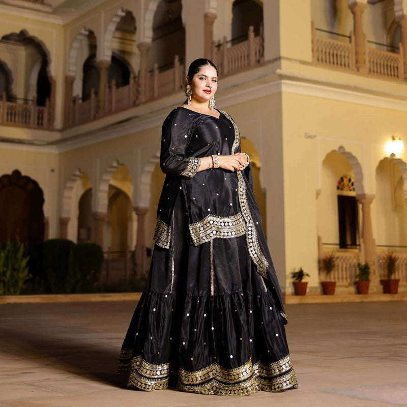 Gleaming Midnight Scalloped Sequin Lehenga Set