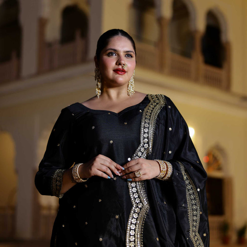Gleaming Midnight Scalloped Sequin Lehenga Set