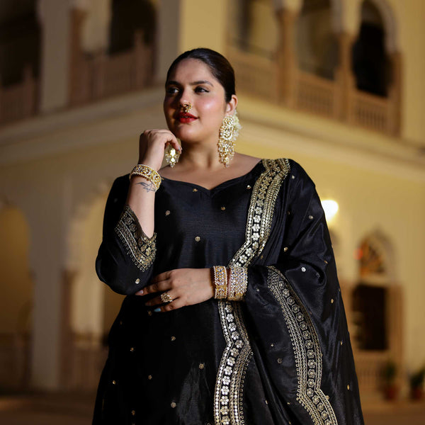 Gleaming Midnight Scalloped Sequin Lehenga Set