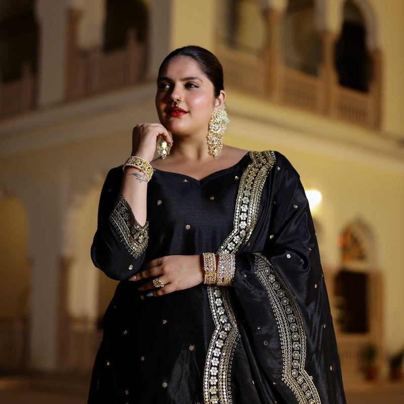 Gleaming Midnight Scalloped Sequin Lehenga Set