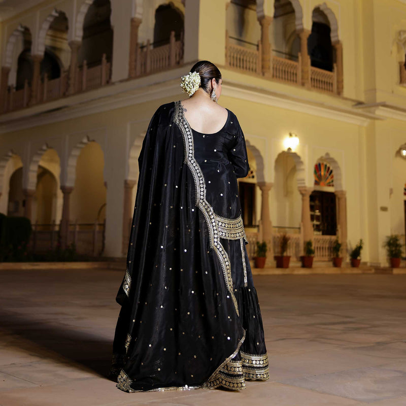 Gleaming Midnight Scalloped Sequin Lehenga Set