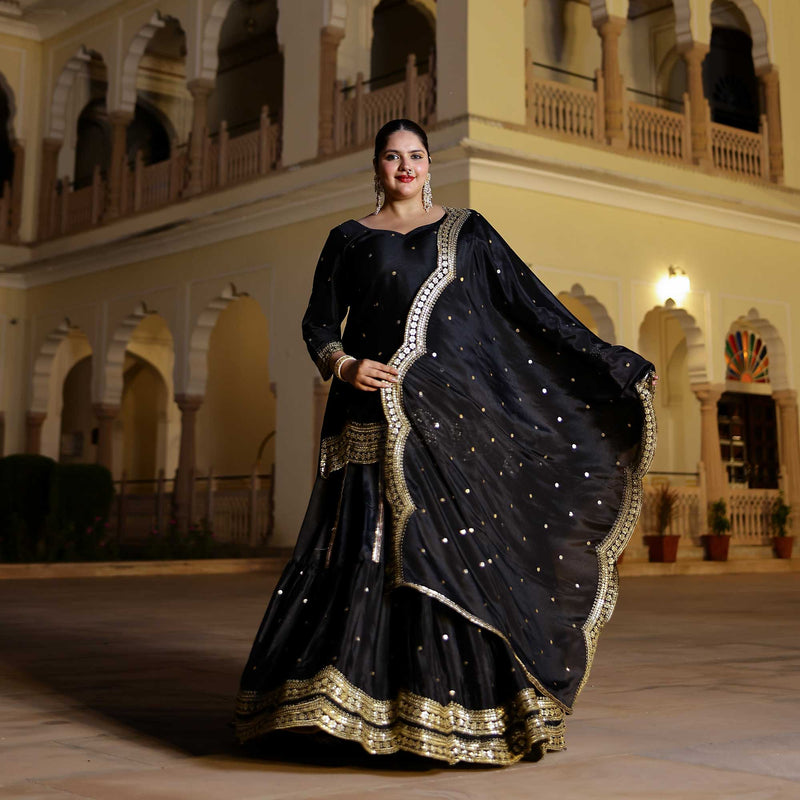 Gleaming Midnight Scalloped Sequin Lehenga Set
