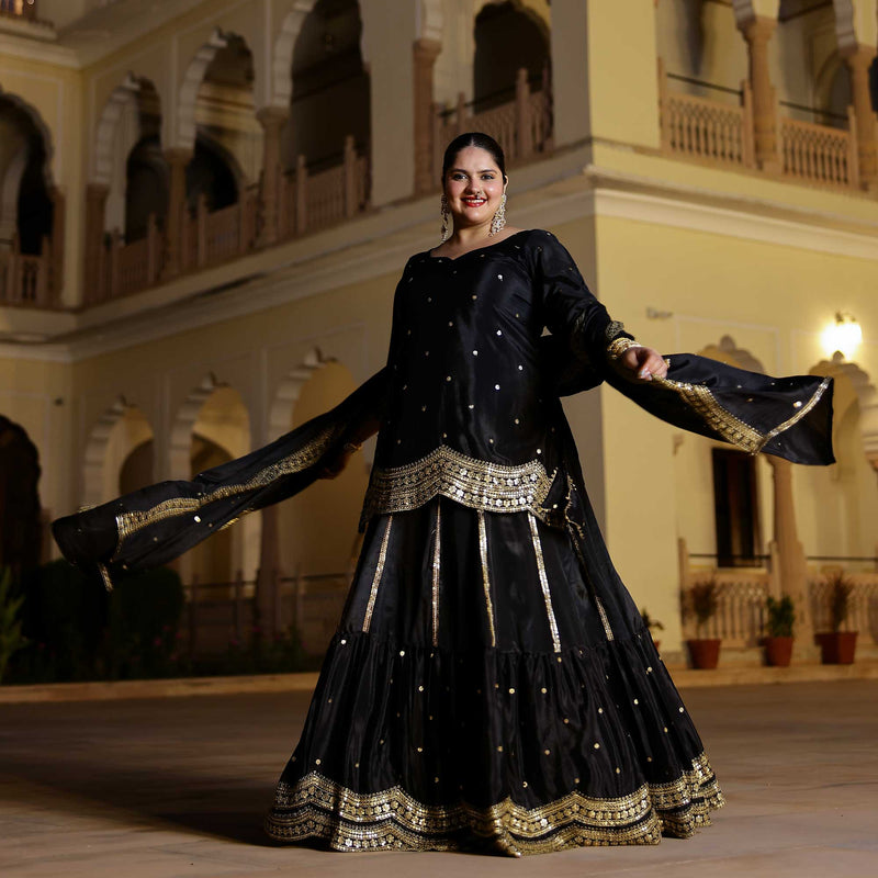 Gleaming Midnight Scalloped Sequin Lehenga Set