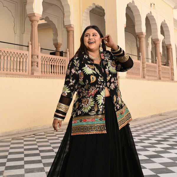 Starlit Grace Thread Embroidered Blazer Lehenga Set