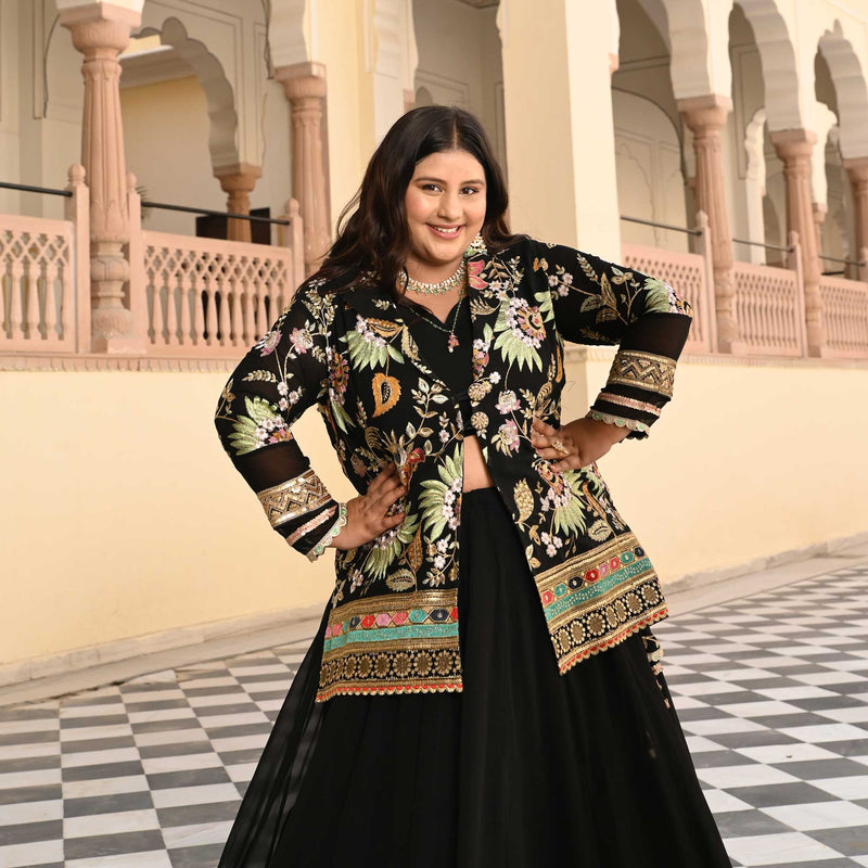 Starlit Grace Thread Embroidered Blazer Lehenga Set