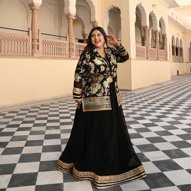 Starlit Grace Thread Embroidered Blazer Lehenga Set