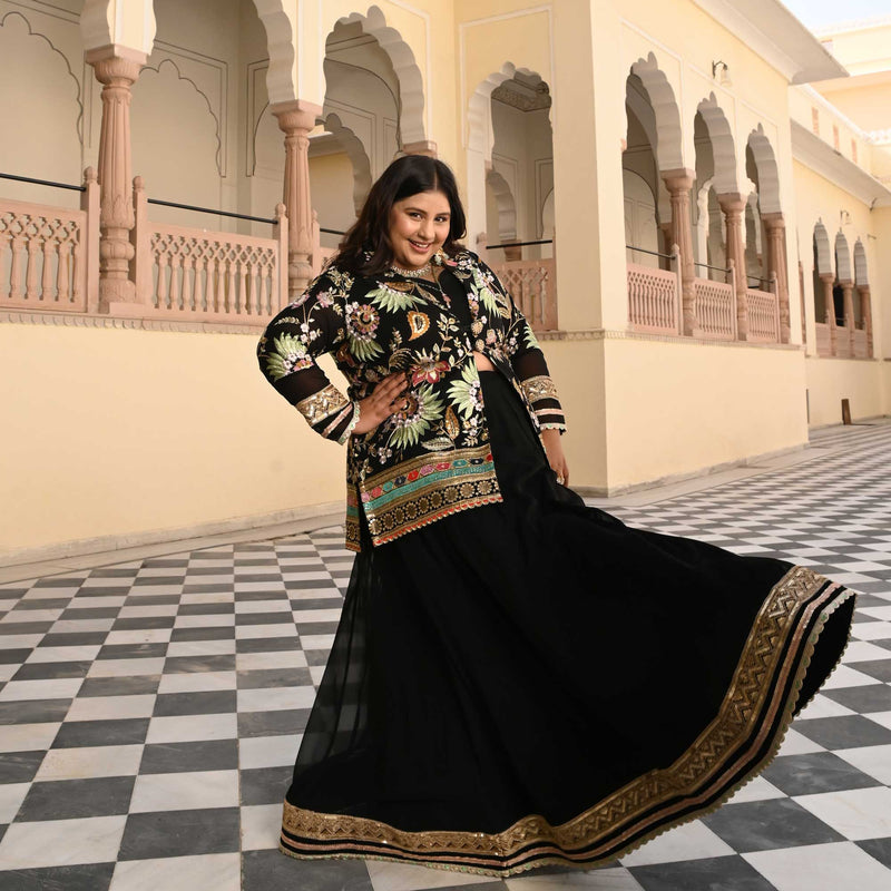 Starlit Grace Thread Embroidered Blazer Lehenga Set