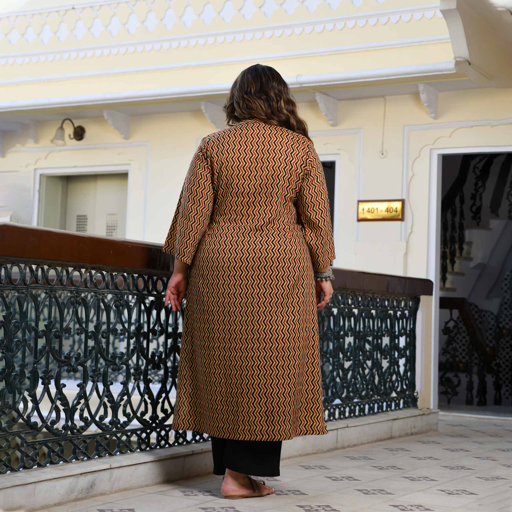 Vayu- Earthy Geometrical Print Modal Kurta