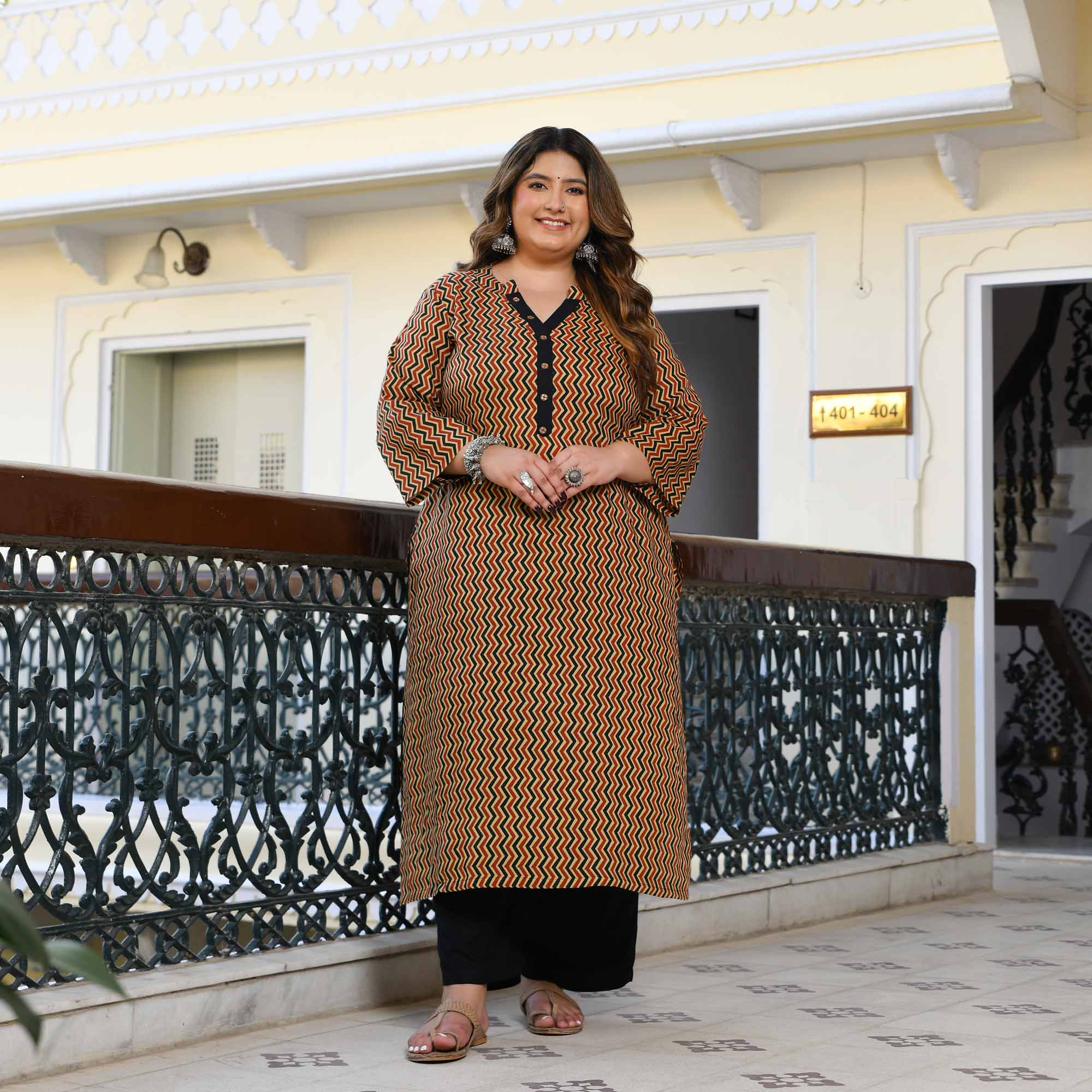 Vayu- Earthy Geometrical Print Modal Kurta