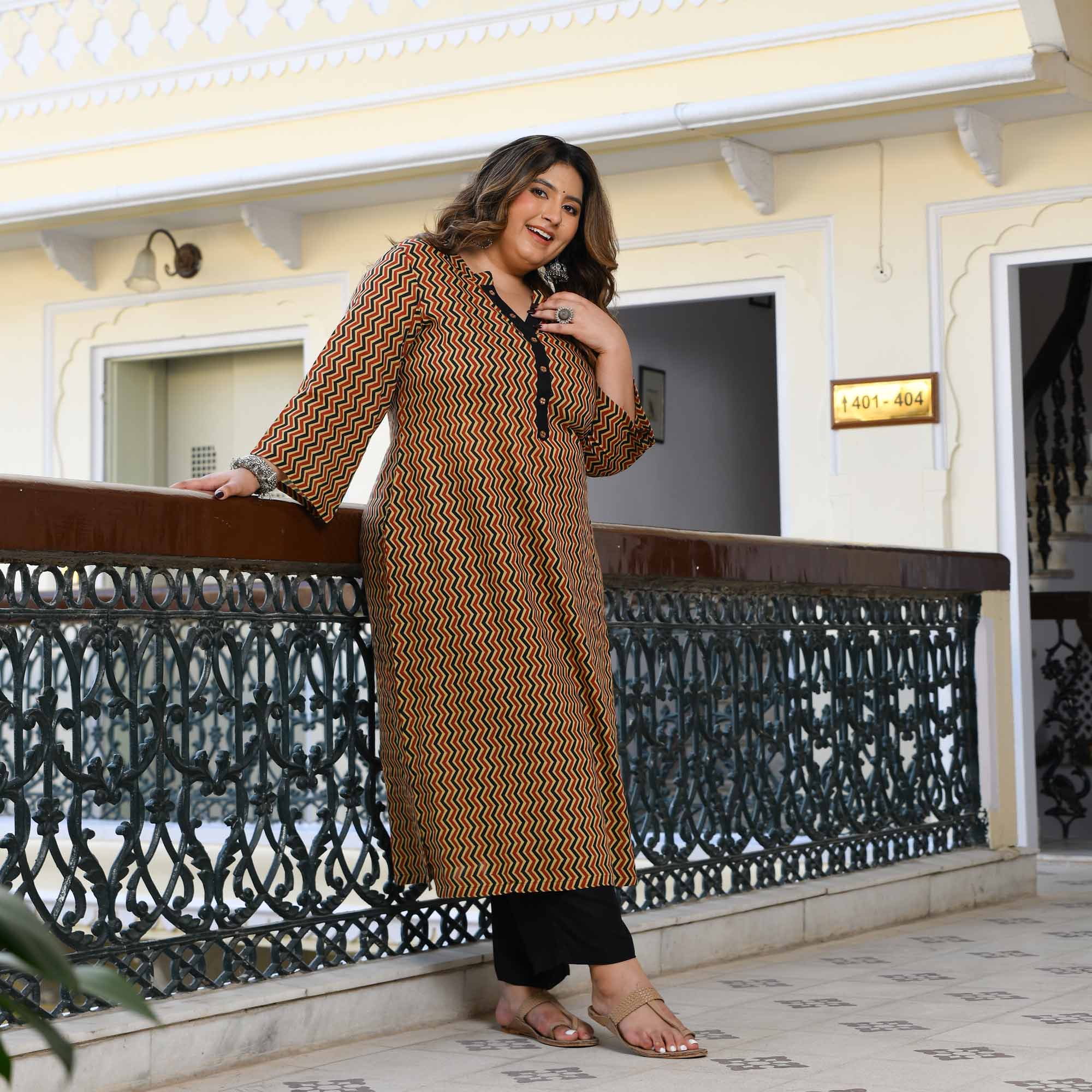 Vayu- Earthy Geometrical Print Modal Kurta