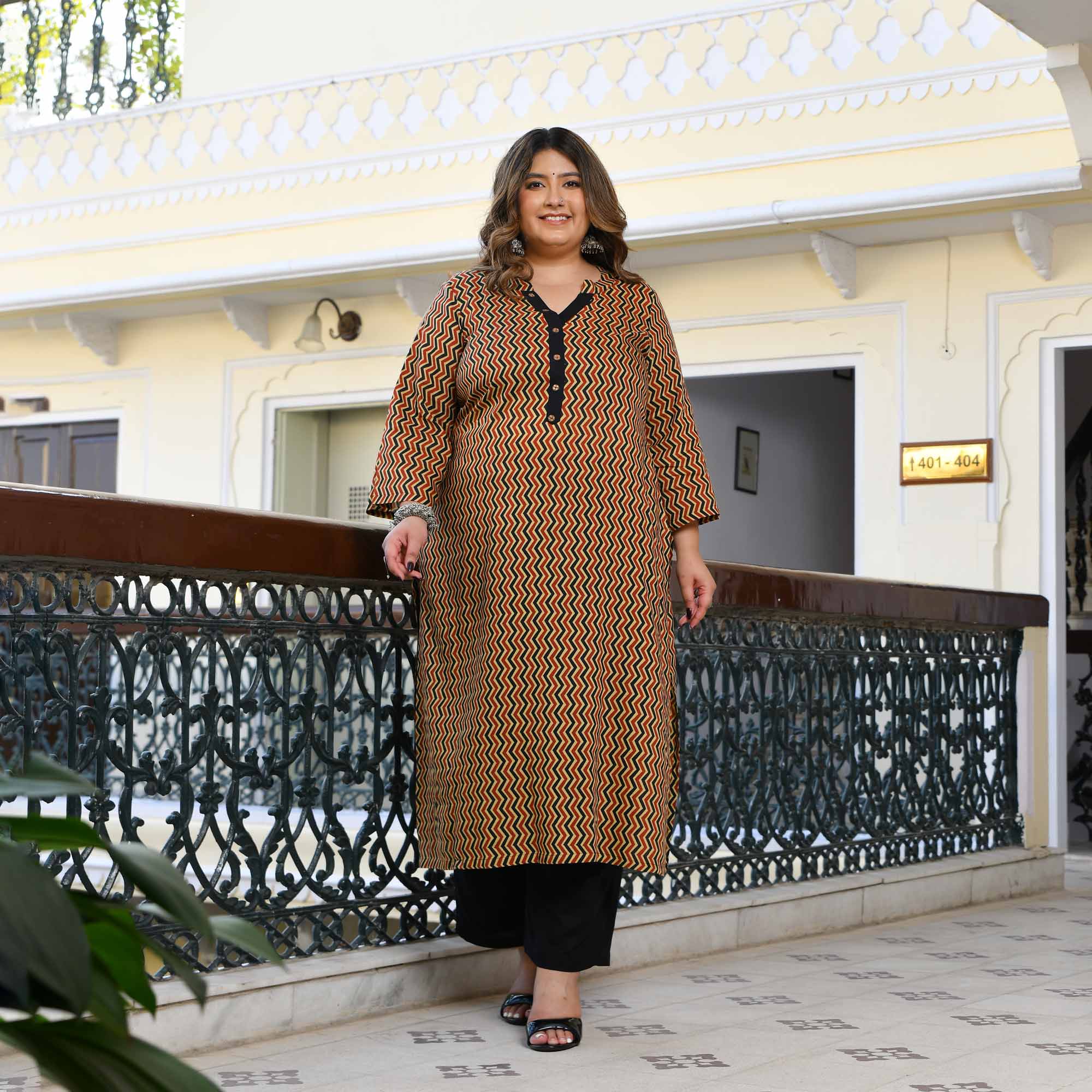 Vayu- Earthy Geometrical Print Modal Kurta