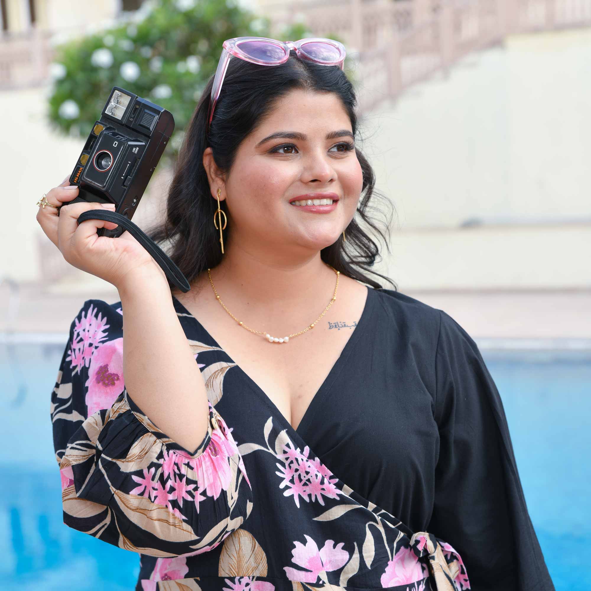 Flamingo & Black Floral Cotton Wrap Dress