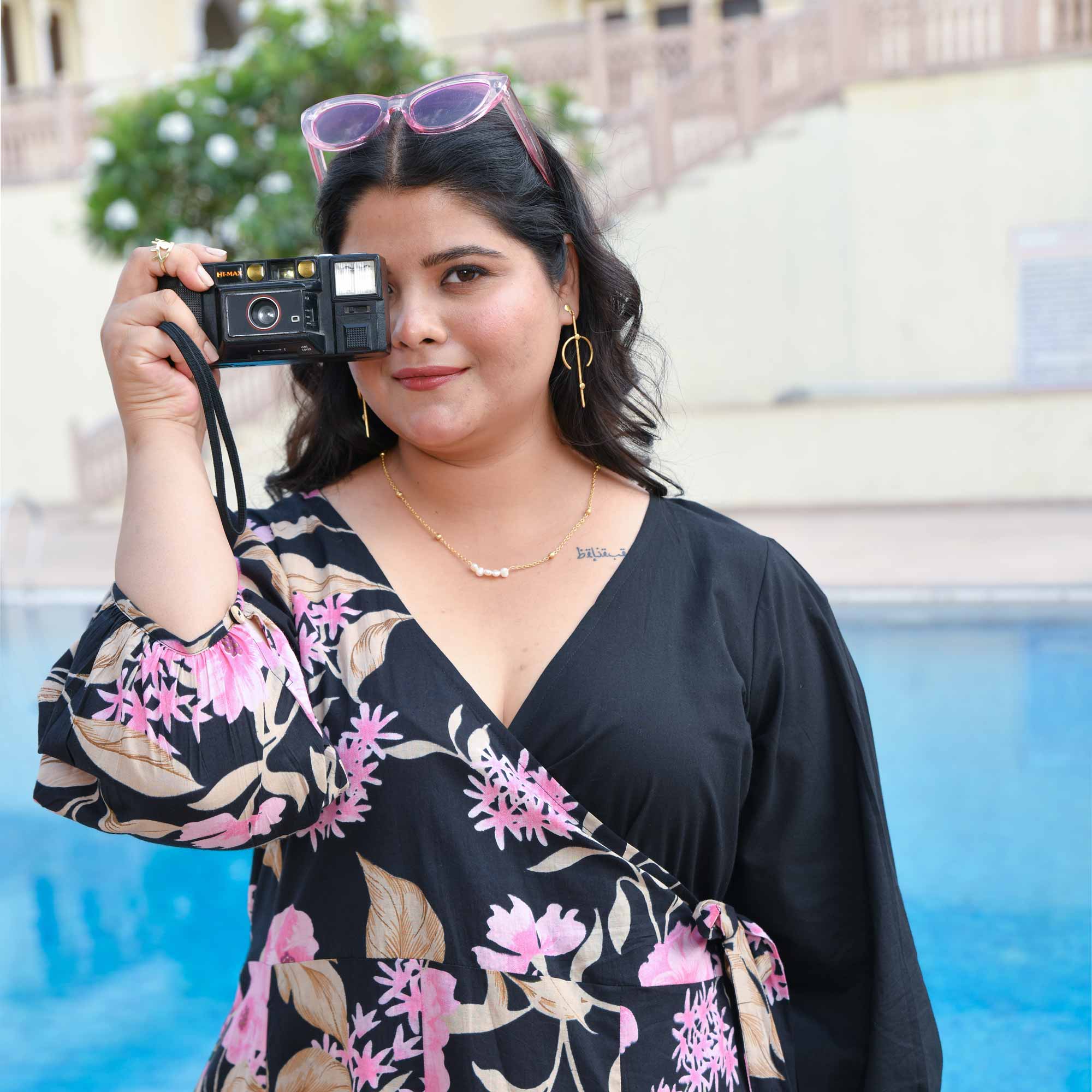 Flamingo & Black Floral Cotton Wrap Dress
