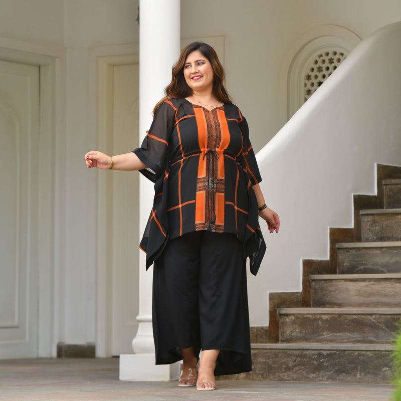 Blazing Black Georgette Kaftan Co-Ord Set