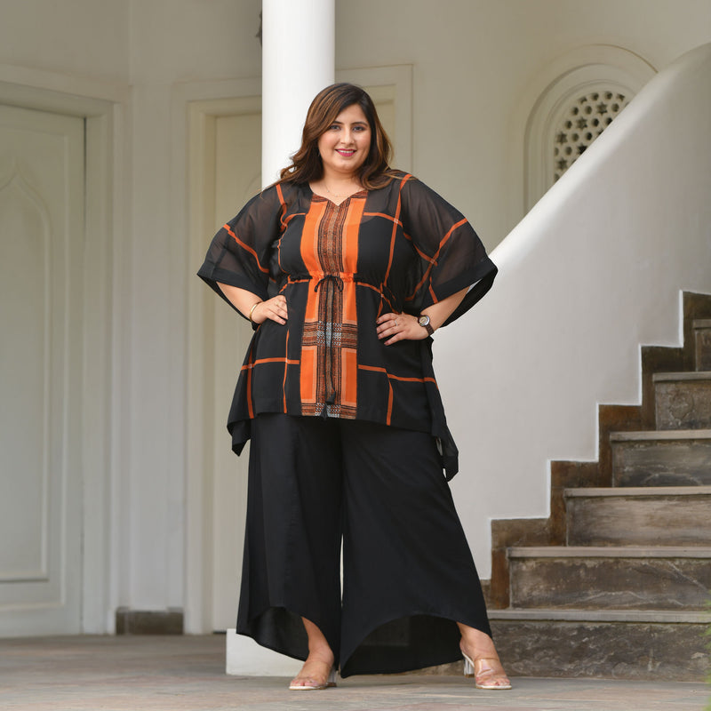 Blazing Black Georgette Kaftan Co-Ord Set