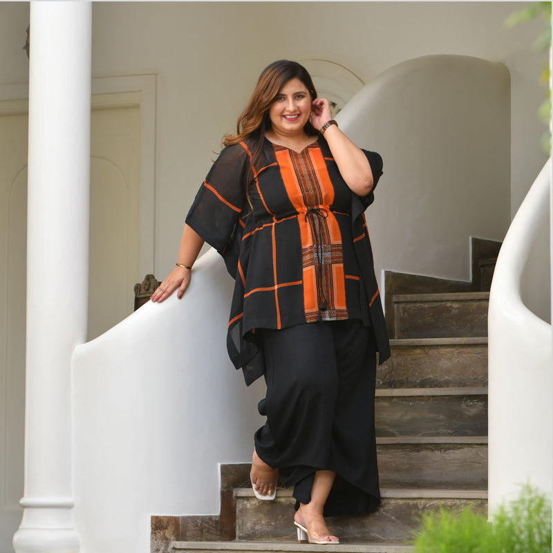 Blazing Black Georgette Kaftan Co-Ord Set