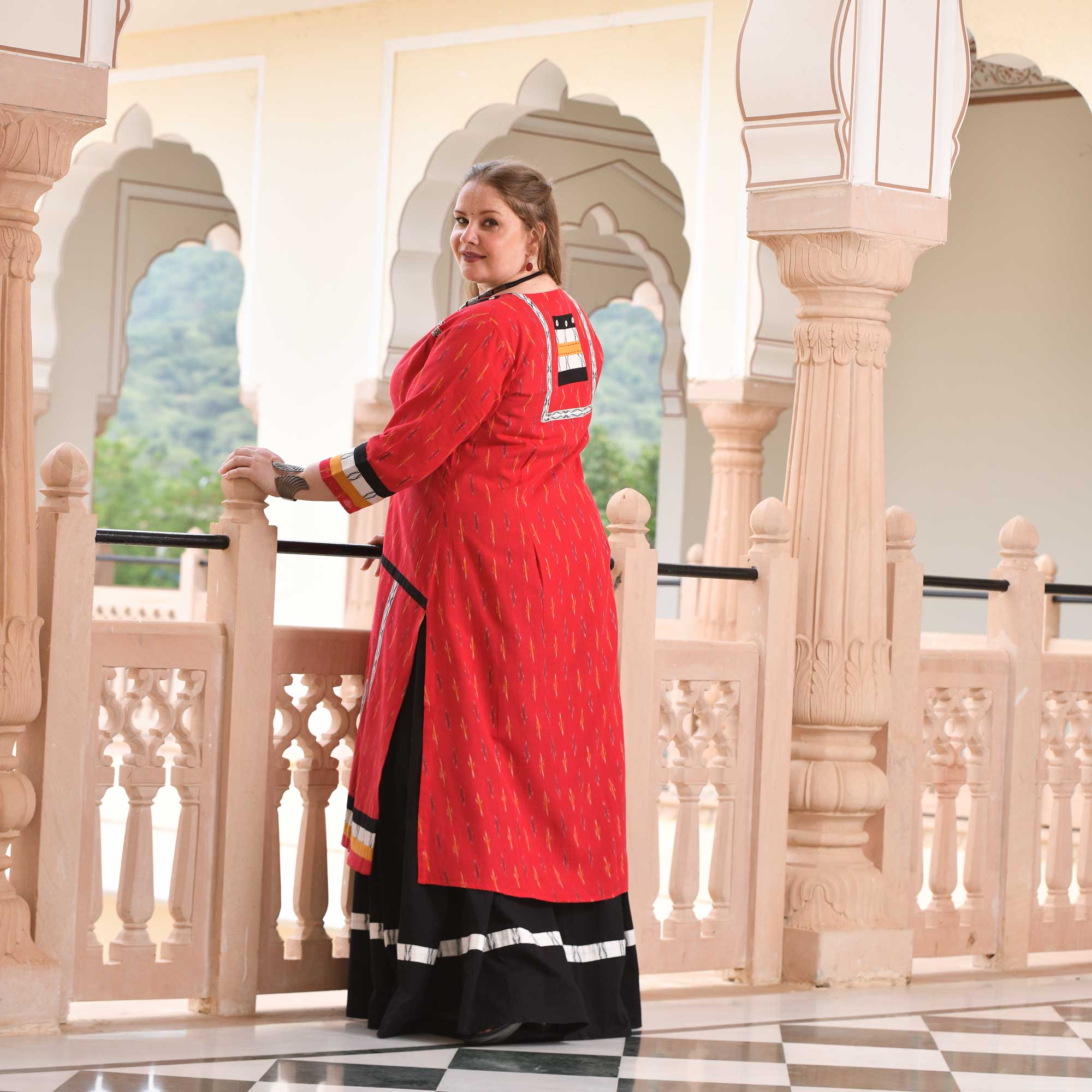 Gulaal Handwoven Ikkat Anarkali Cape Set