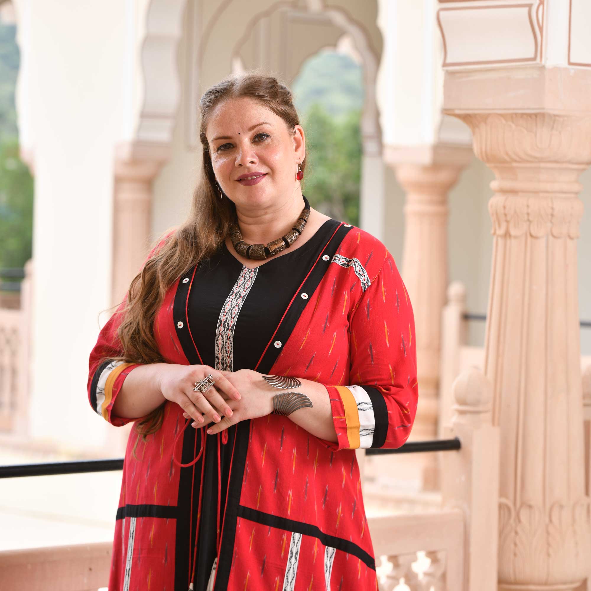 Gulaal Handwoven Ikkat Anarkali Cape Set