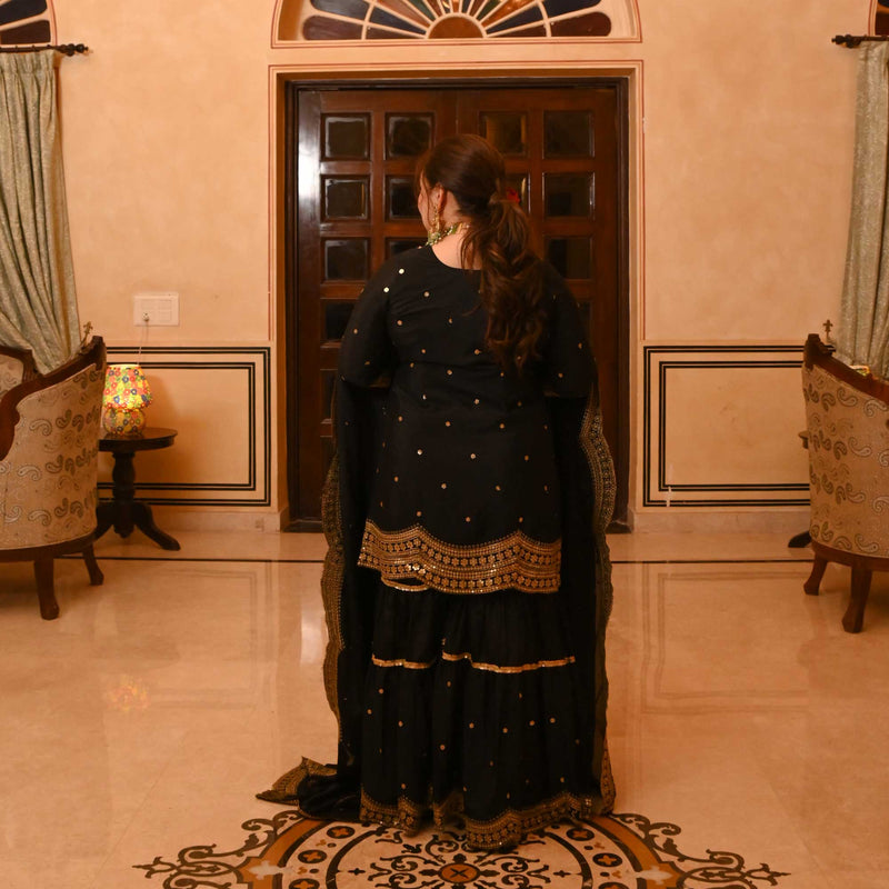 Dazzling Nightfall Scalloped Sequin Sharara Set