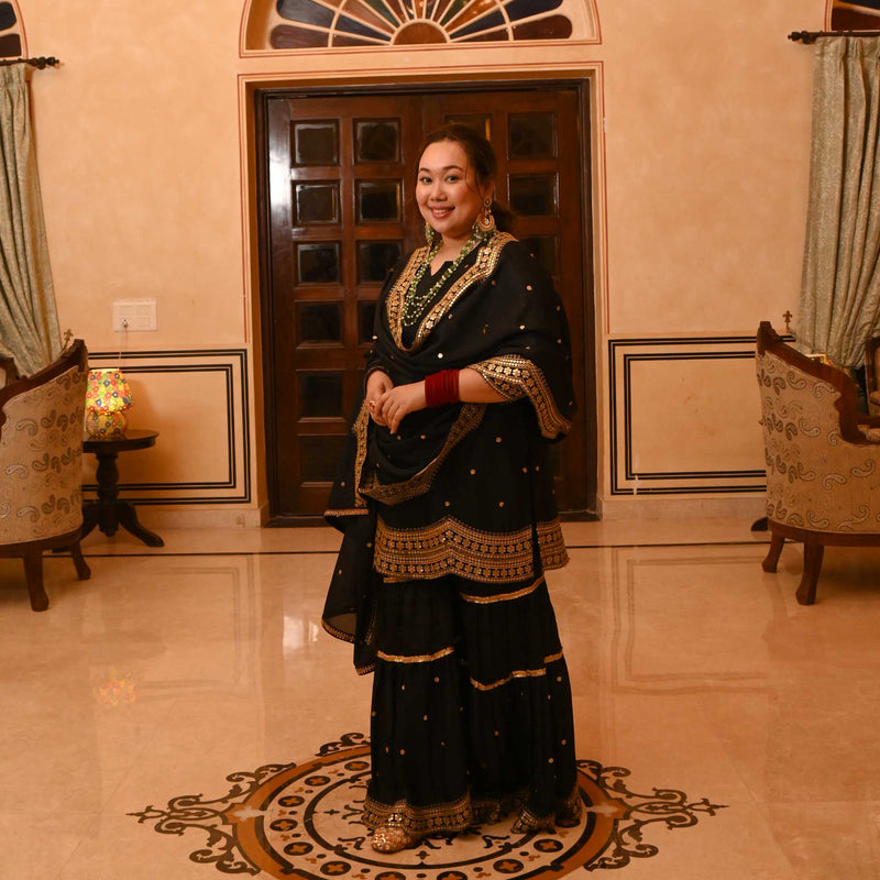 Dazzling Nightfall Scalloped Sequin Sharara Set