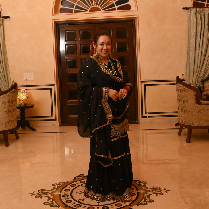 Dazzling Nightfall Scalloped Sequin Sharara Set