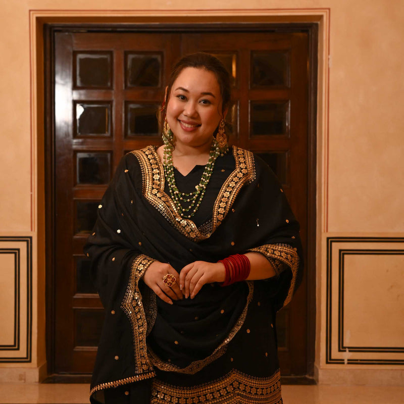 Dazzling Nightfall Scalloped Sequin Sharara Set