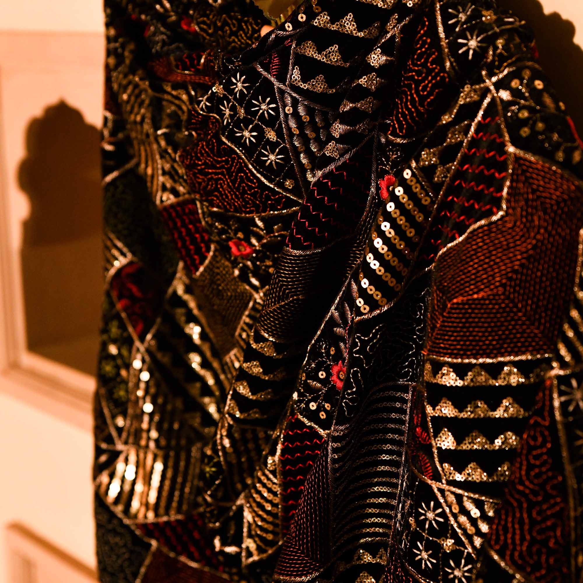 Black Velvet Woollen Sequin Embellished Dupatta Stole