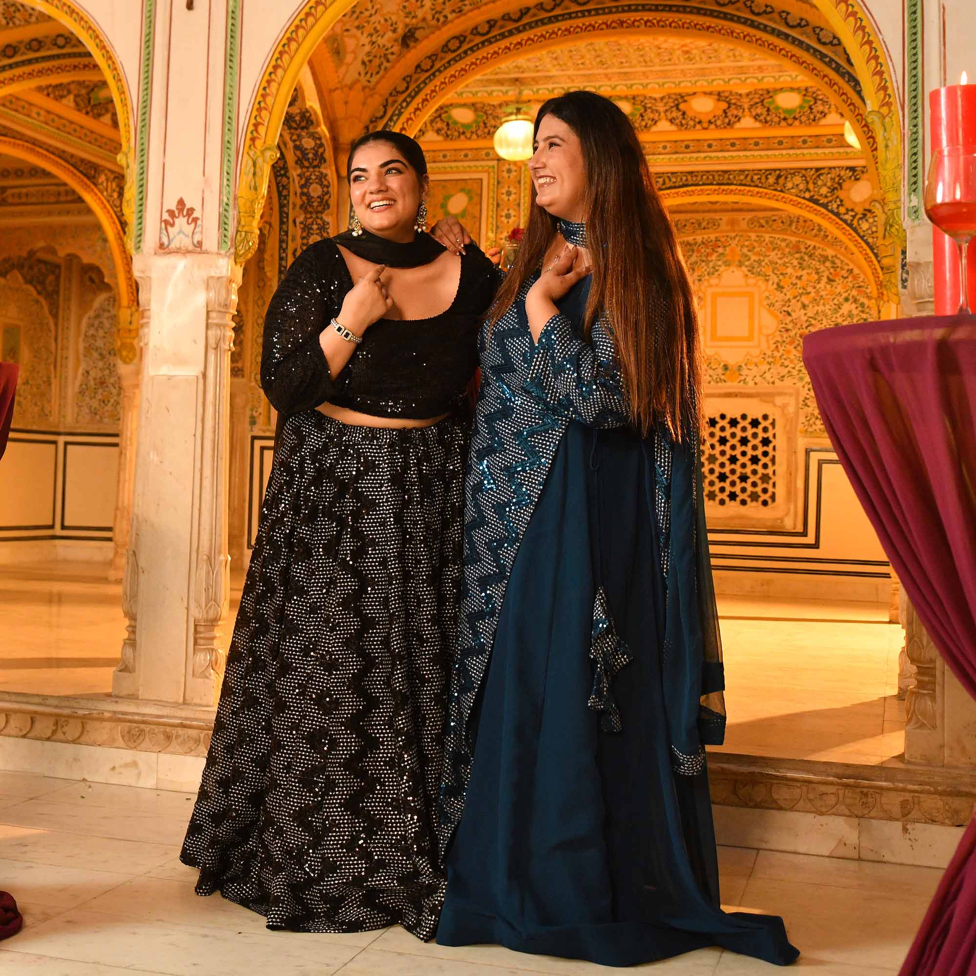 Tiffany- Deep Teal Sequin Embroidered Drape Anarkali Dress