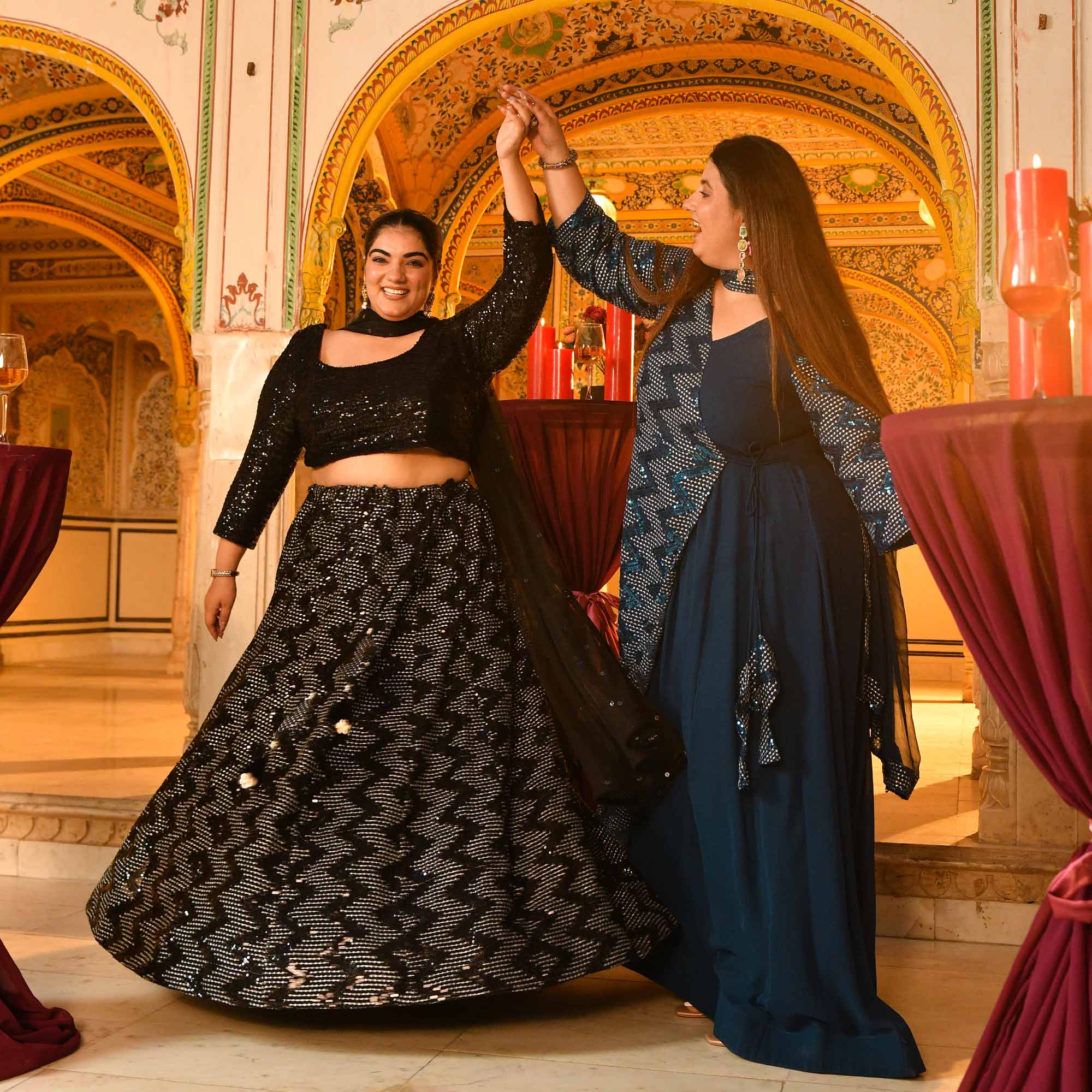 Tango- Black shine stretchable sequin embroidered lehenga set