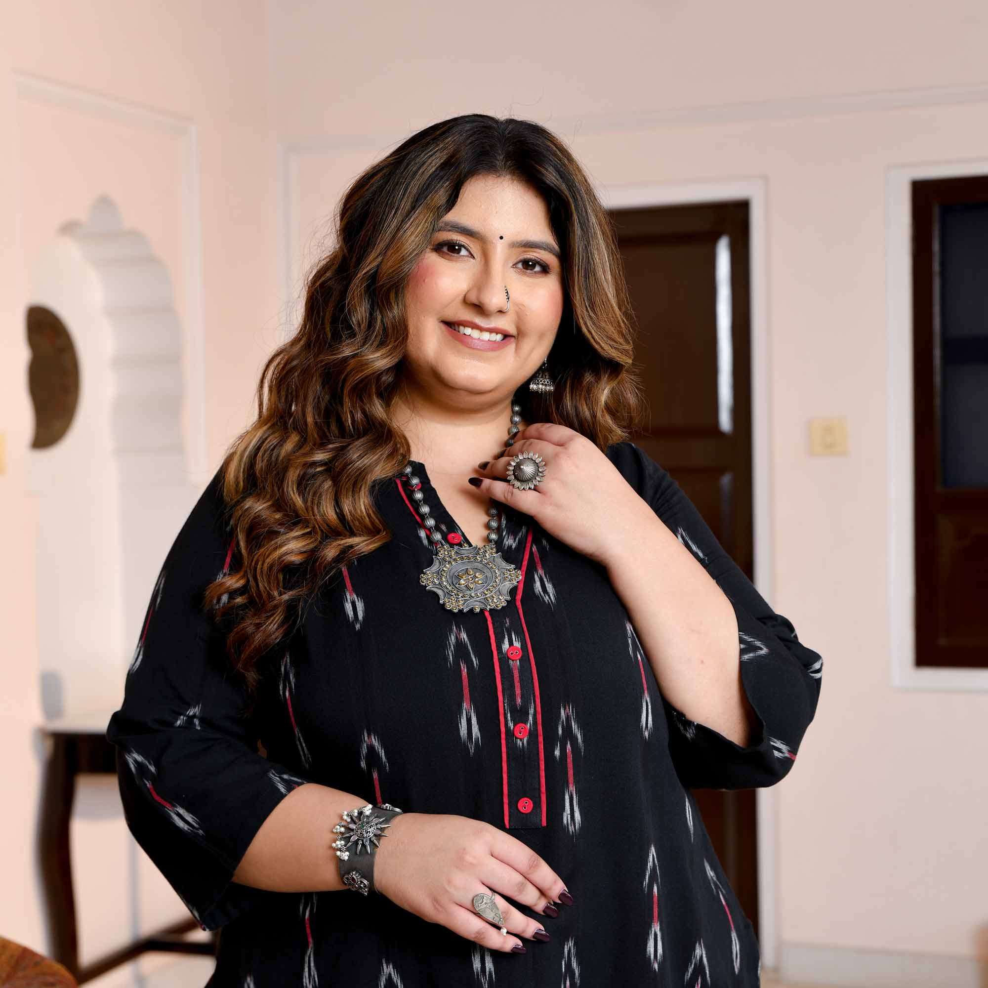 Malhar- Black Ikat Handwoven Organic Cotton Kurta