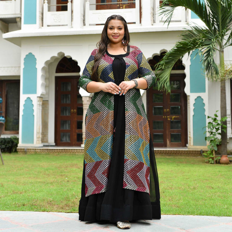 Dazzling Sequin Radiance Georgette Anarkali Cape Set