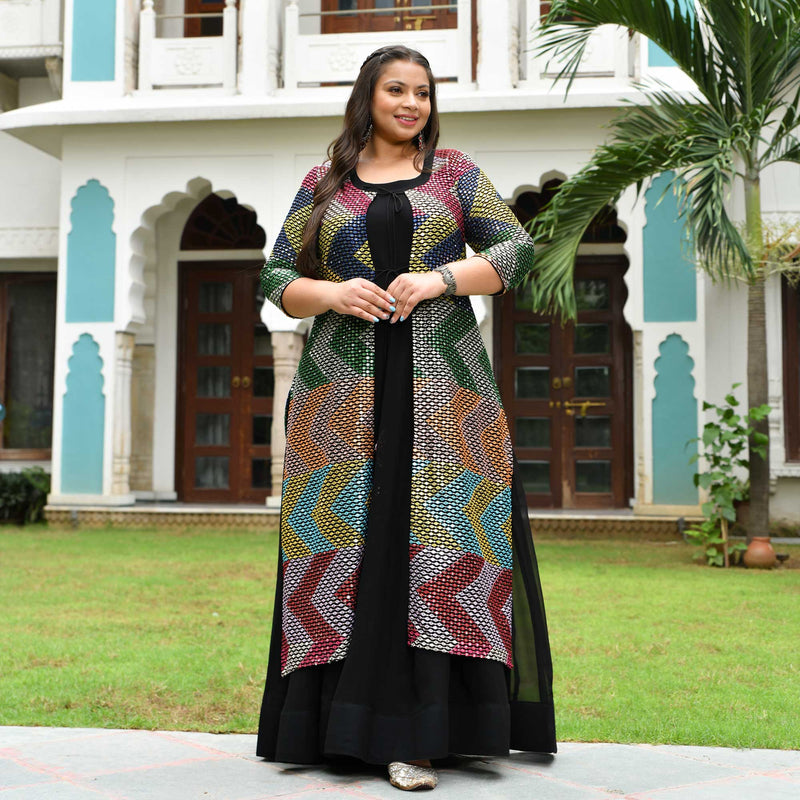 Dazzling Sequin Radiance Georgette Anarkali Cape Set