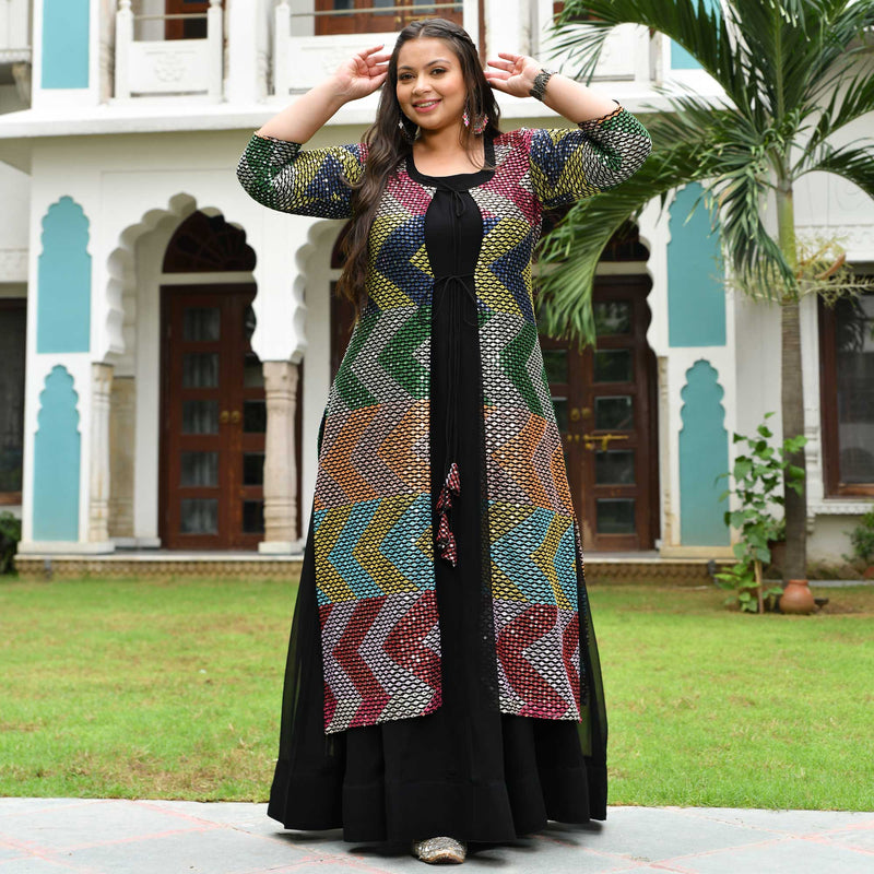 Dazzling Sequin Radiance Georgette Anarkali Cape Set