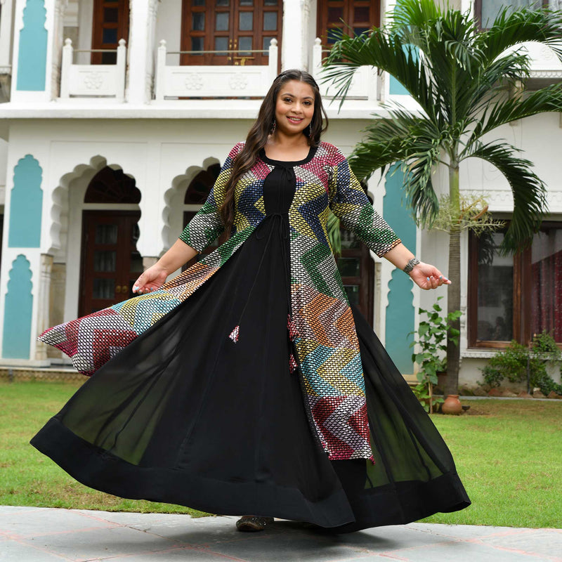 Dazzling Sequin Radiance Georgette Anarkali Cape Set