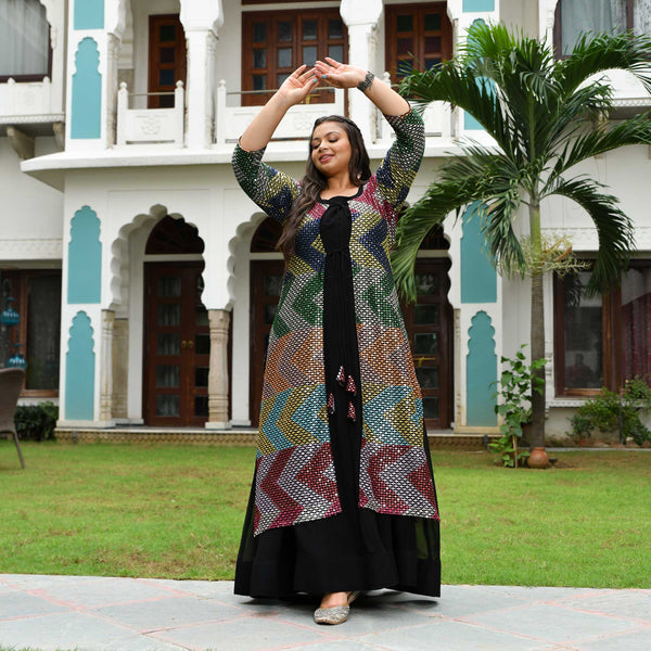 Dazzling Sequin Radiance Georgette Anarkali Cape Set