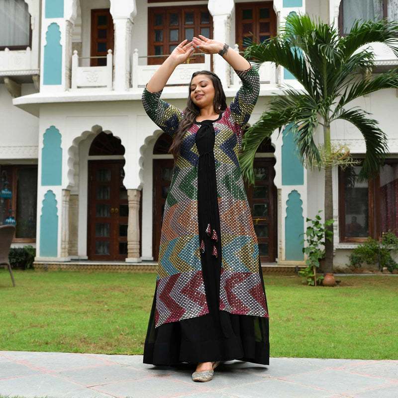 Dazzling Sequin Radiance Georgette Anarkali Cape Set