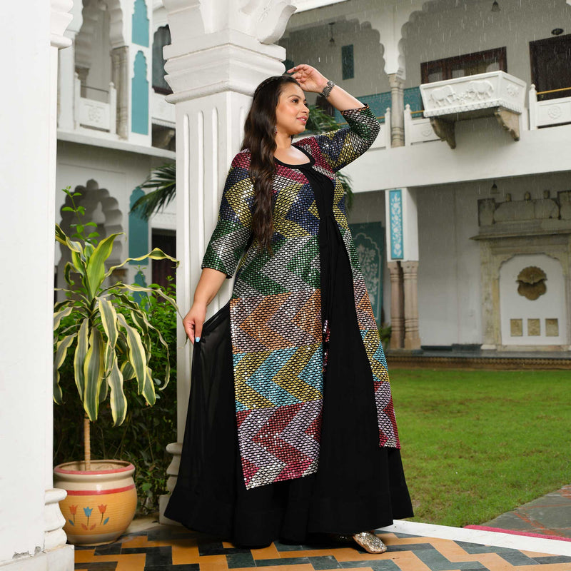 Dazzling Sequin Radiance Georgette Anarkali Cape Set