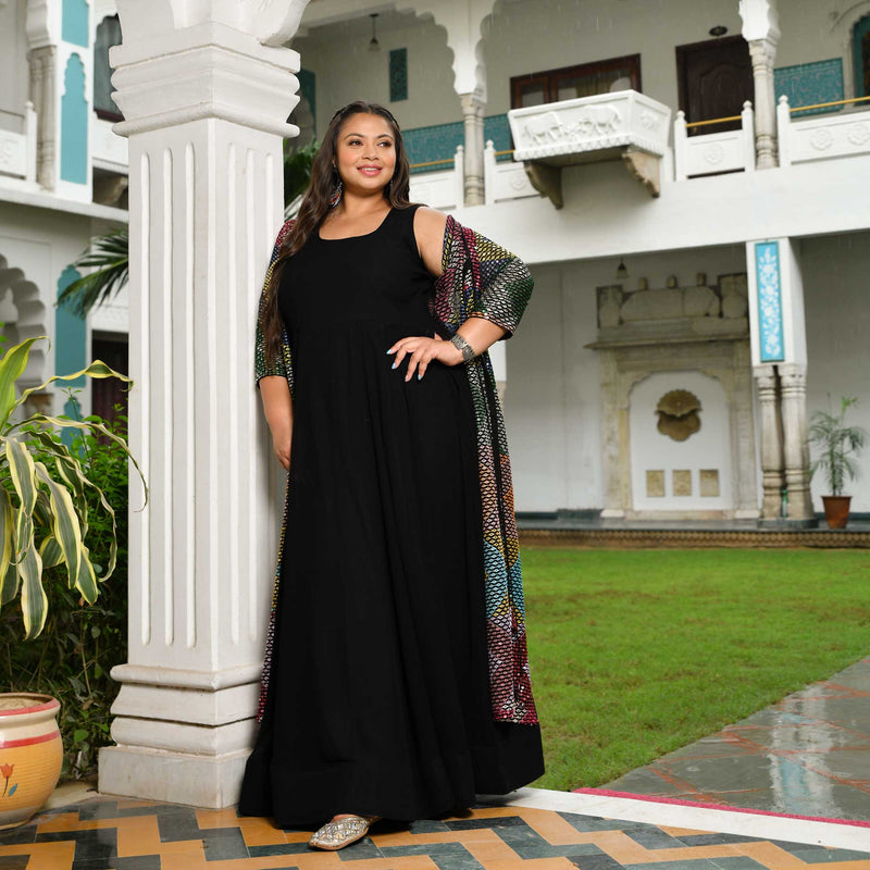 Dazzling Sequin Radiance Georgette Anarkali Cape Set