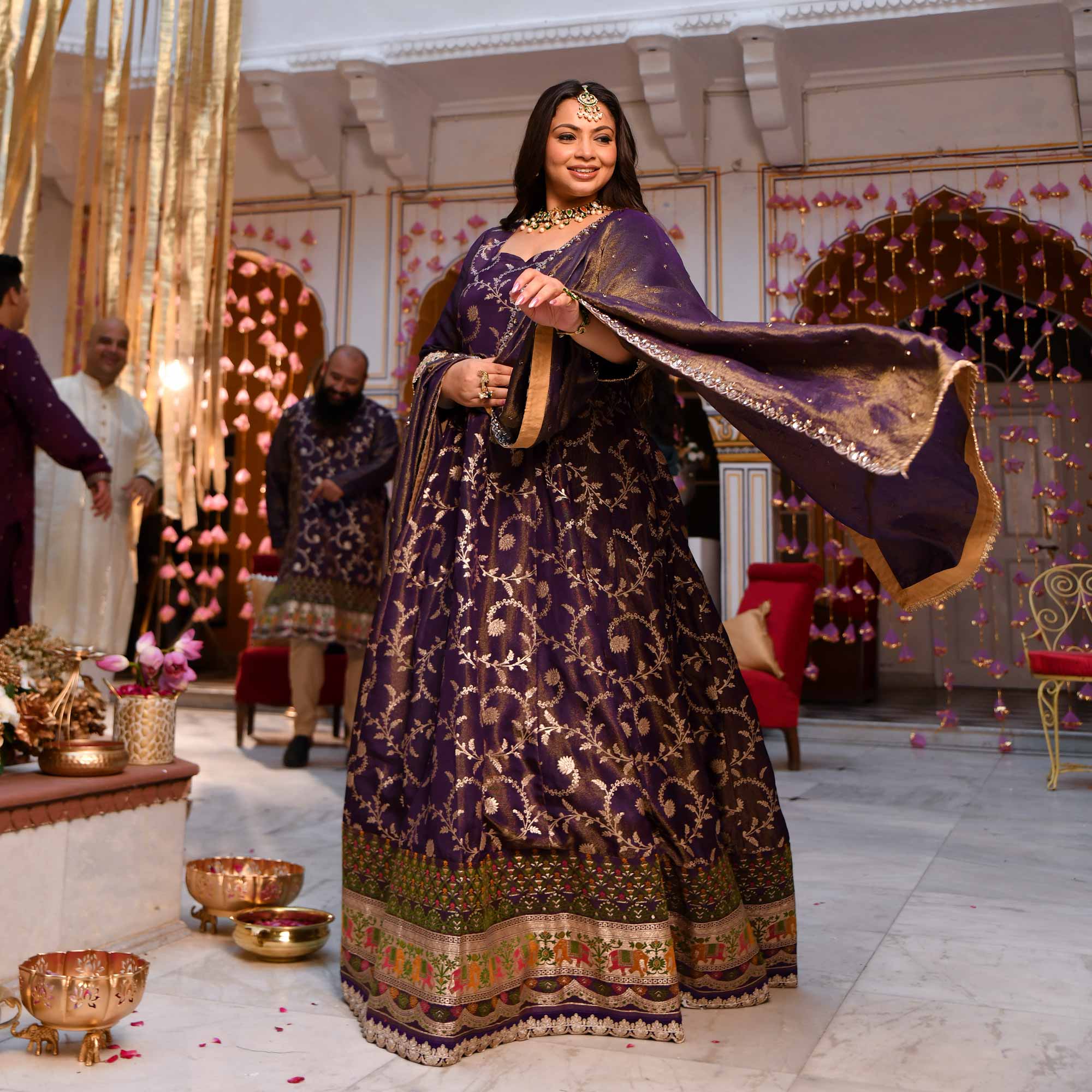 Heirloom-Violet Banarasi Tissue Silk Embroidered Anarkali Set