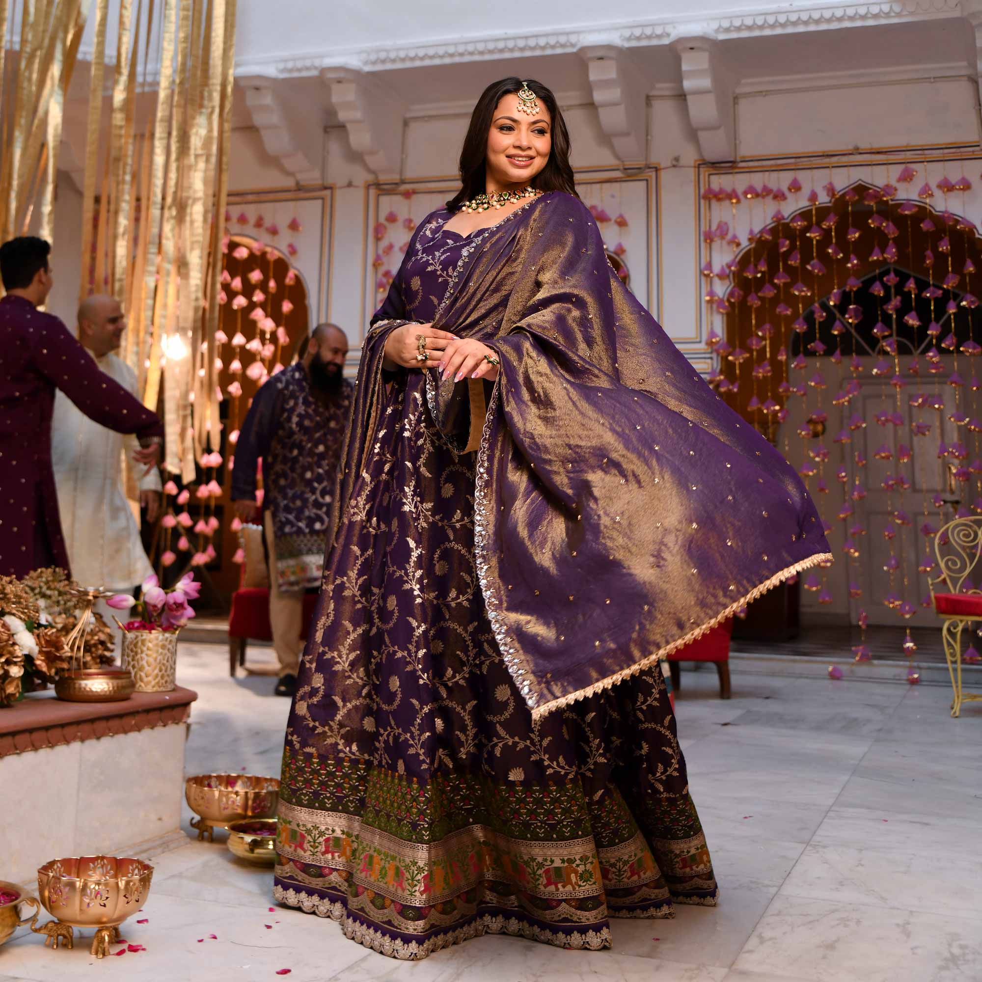 Heirloom-Violet Banarasi Tissue Silk Embroidered Anarkali Set