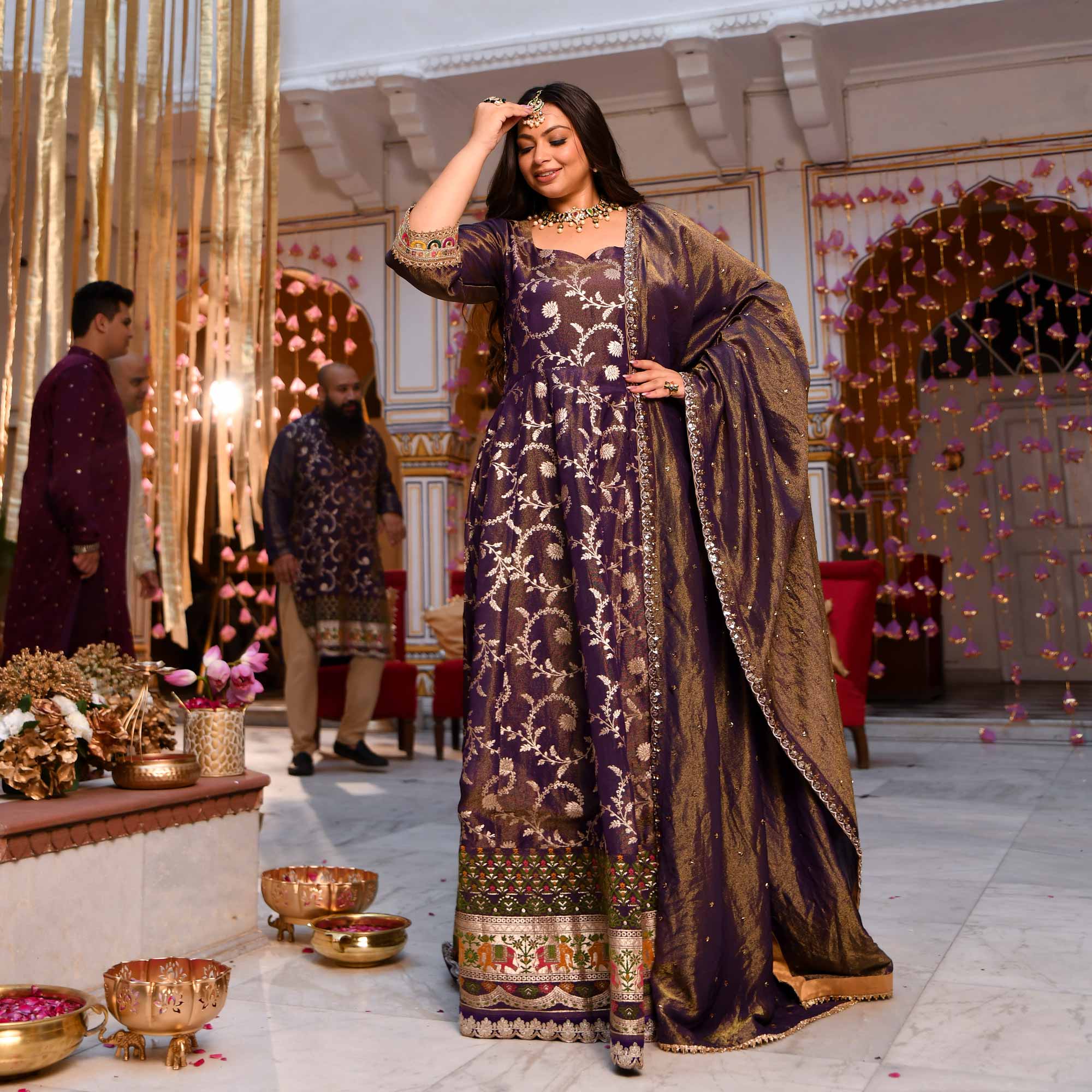 Heirloom-Violet Banarasi Tissue Silk Embroidered Anarkali Set