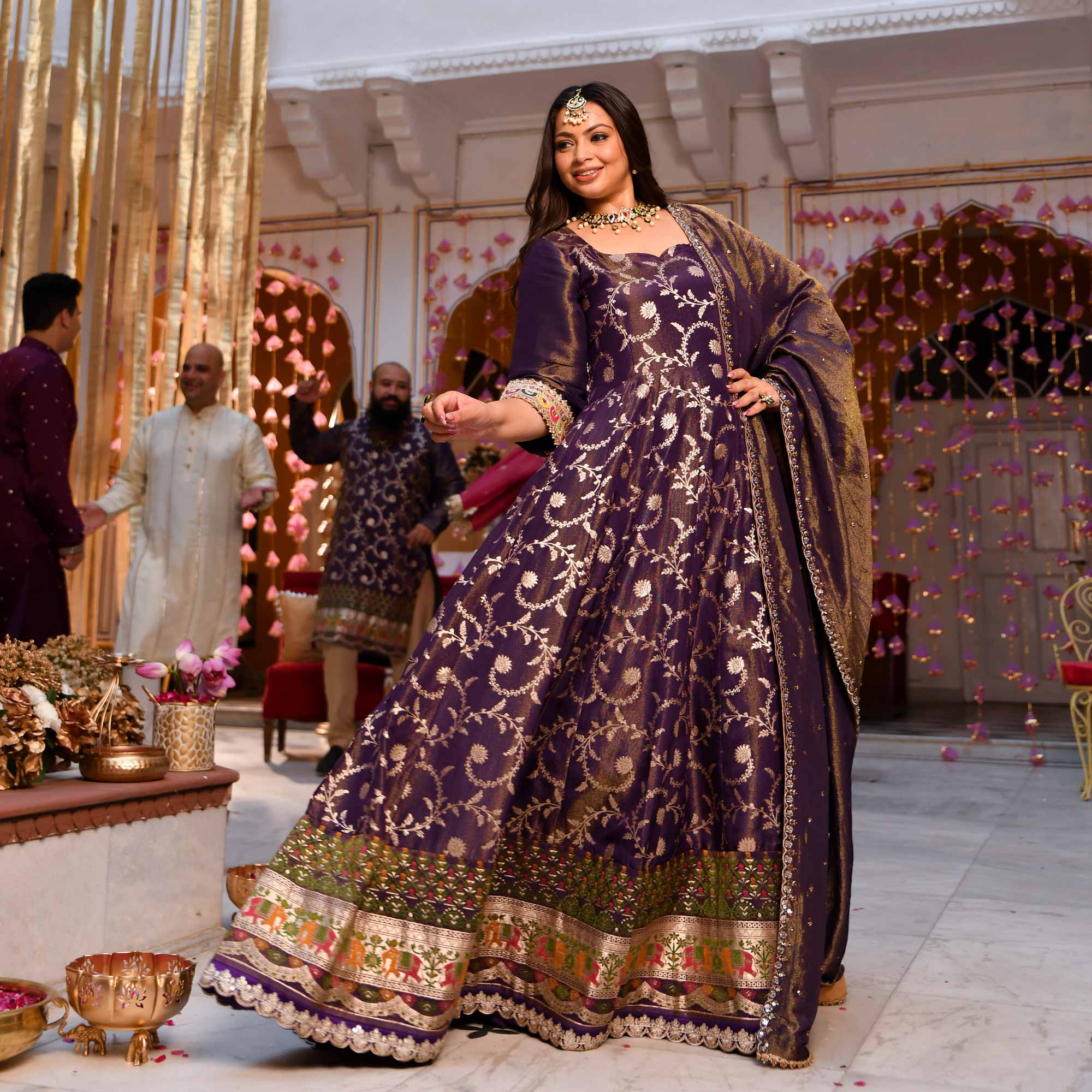 Heirloom-Violet Banarasi Tissue Silk Embroidered Anarkali Set