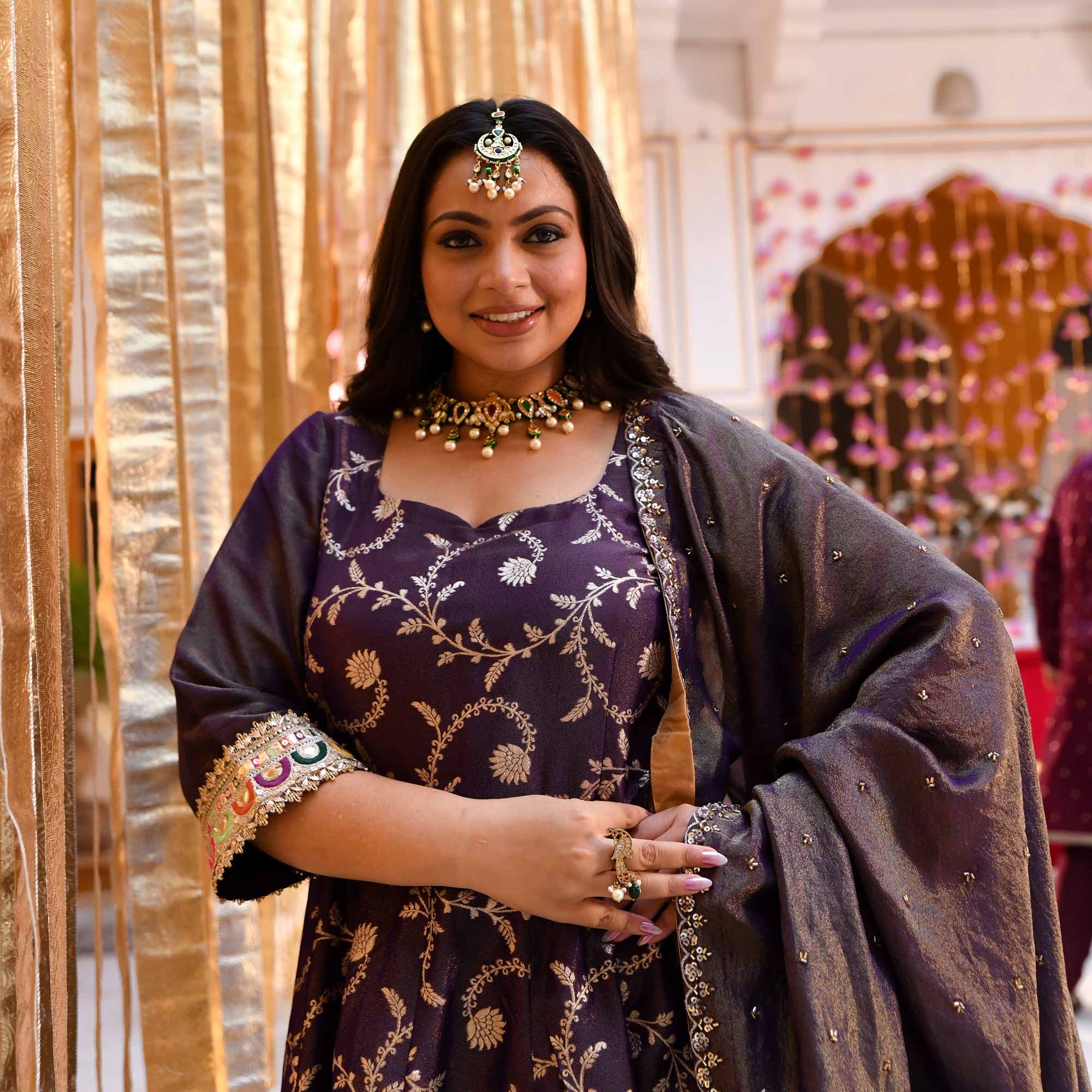 Heirloom-Violet Banarasi Tissue Silk Embroidered Anarkali Set