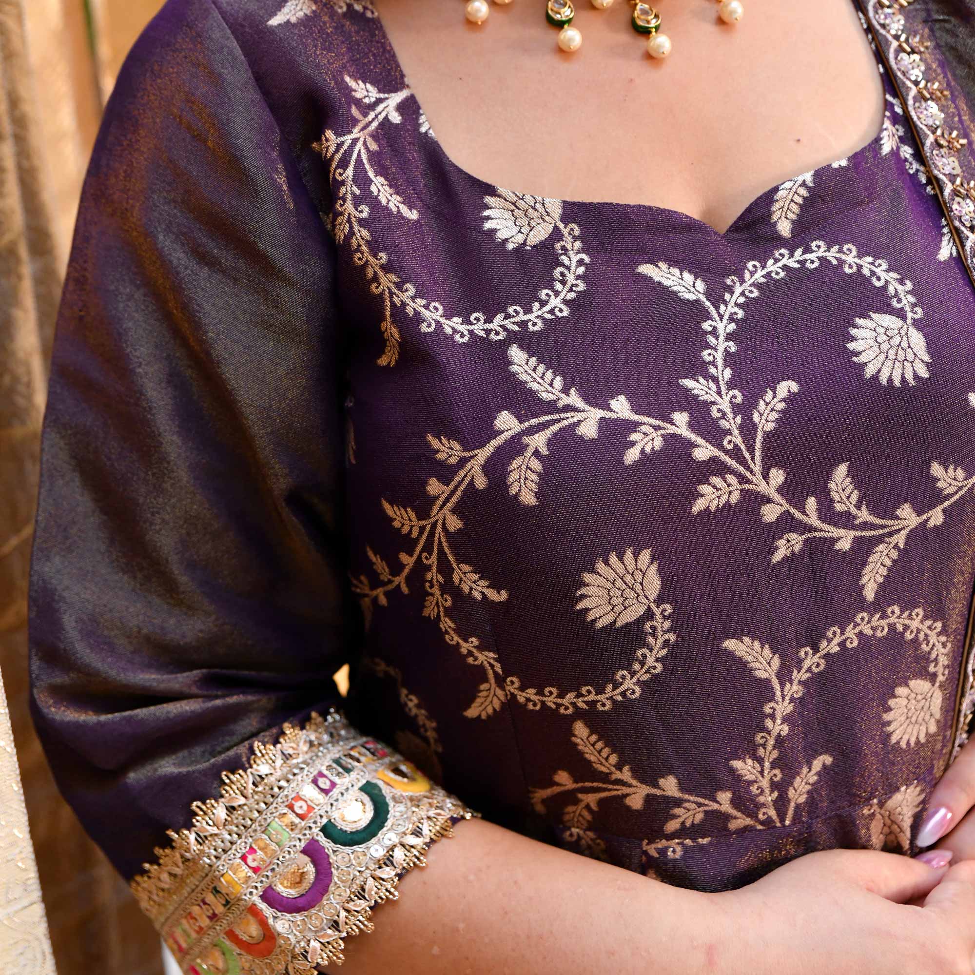 Heirloom-Violet Banarasi Tissue Silk Embroidered Anarkali Set