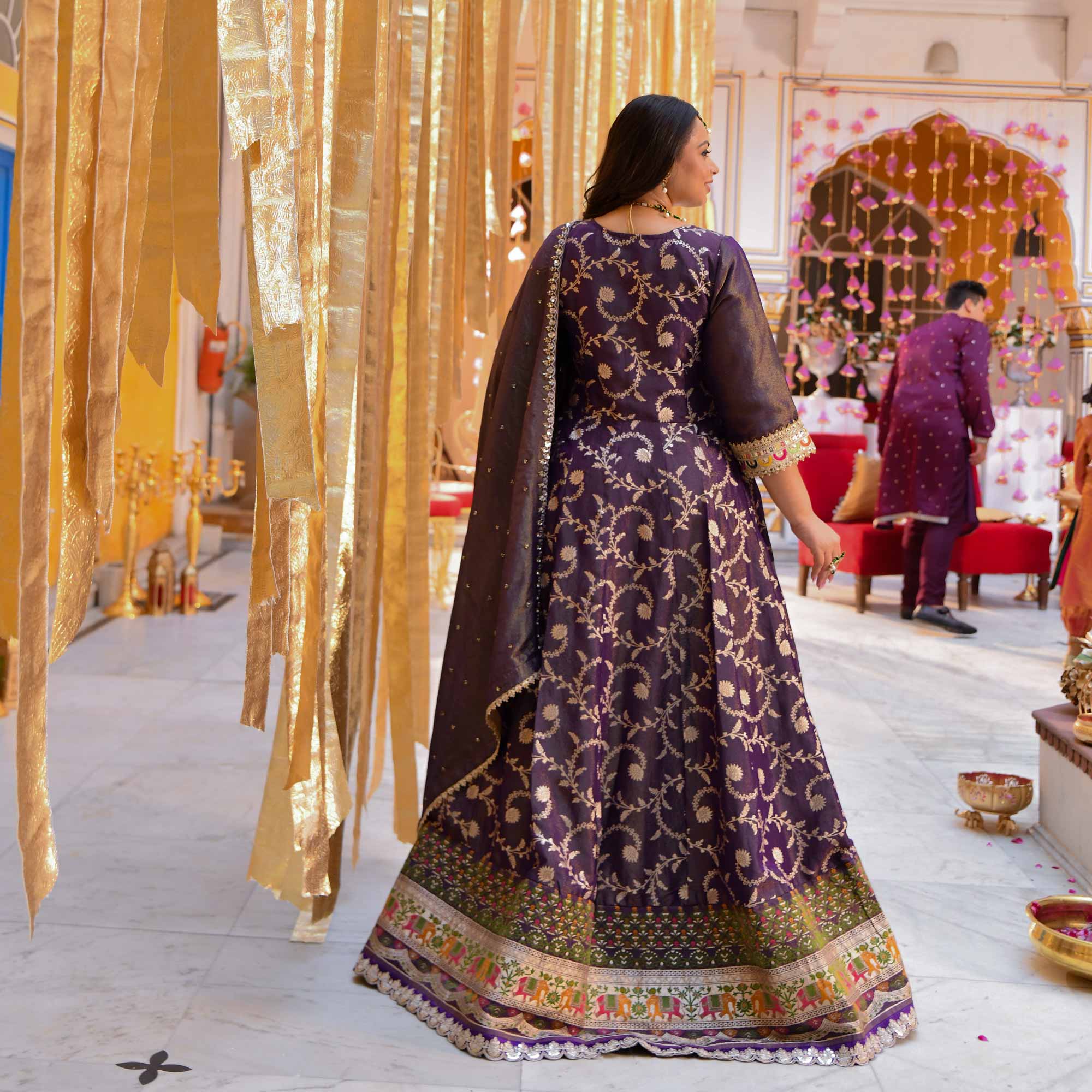 Heirloom-Violet Banarasi Tissue Silk Embroidered Anarkali Set